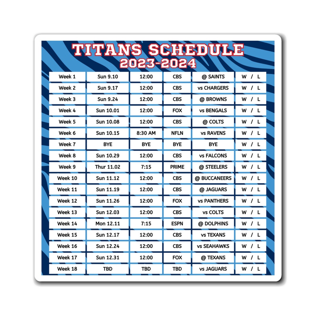 2023 2025 TENNESSEE Titans Schedule 6 X 6 Inches Nfl Etsy Norway