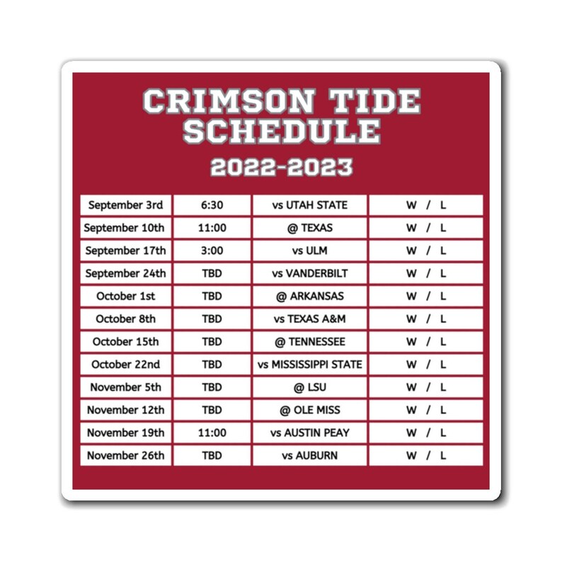 2022 2023 Alabama Crimson Tide Season Schedule 6 X 6 Etsy