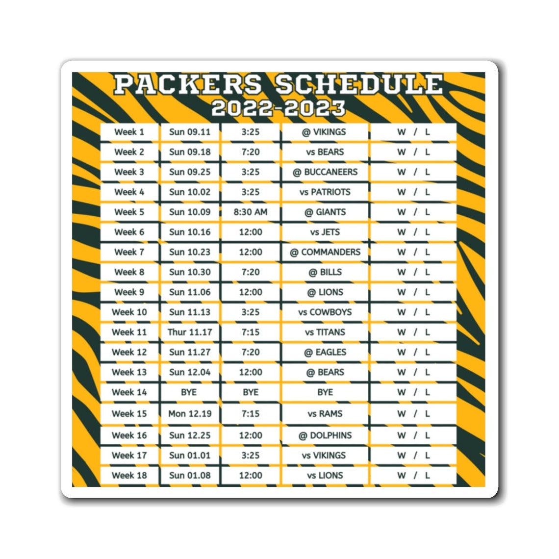 2022 2023 Green Bay Packers Schedule Magnet 6 X 6 Inches NFL - Etsy