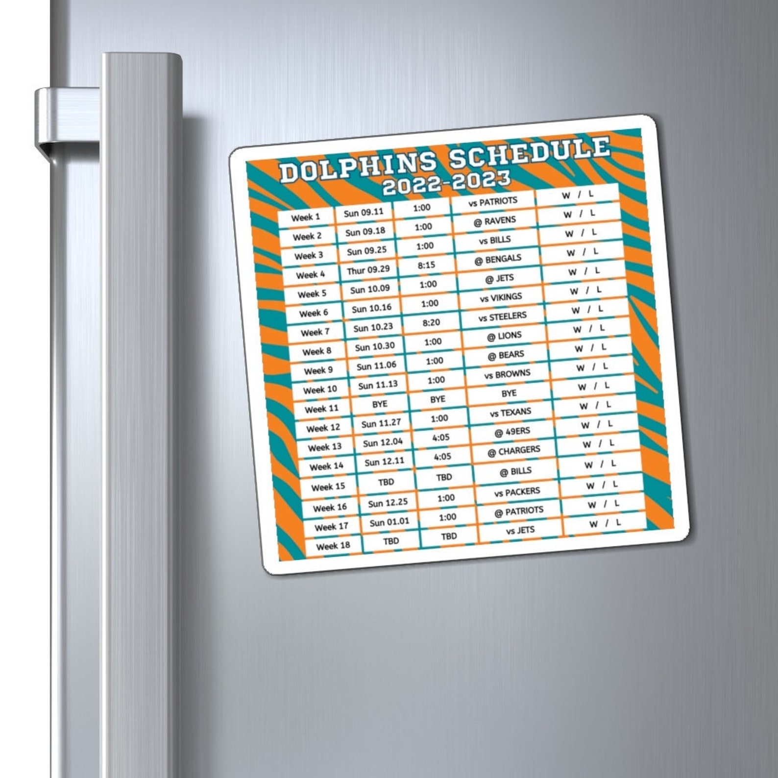 2022 2023 Miami Dolphins Schedule 6 X 6 Inches Nfl Etsy
