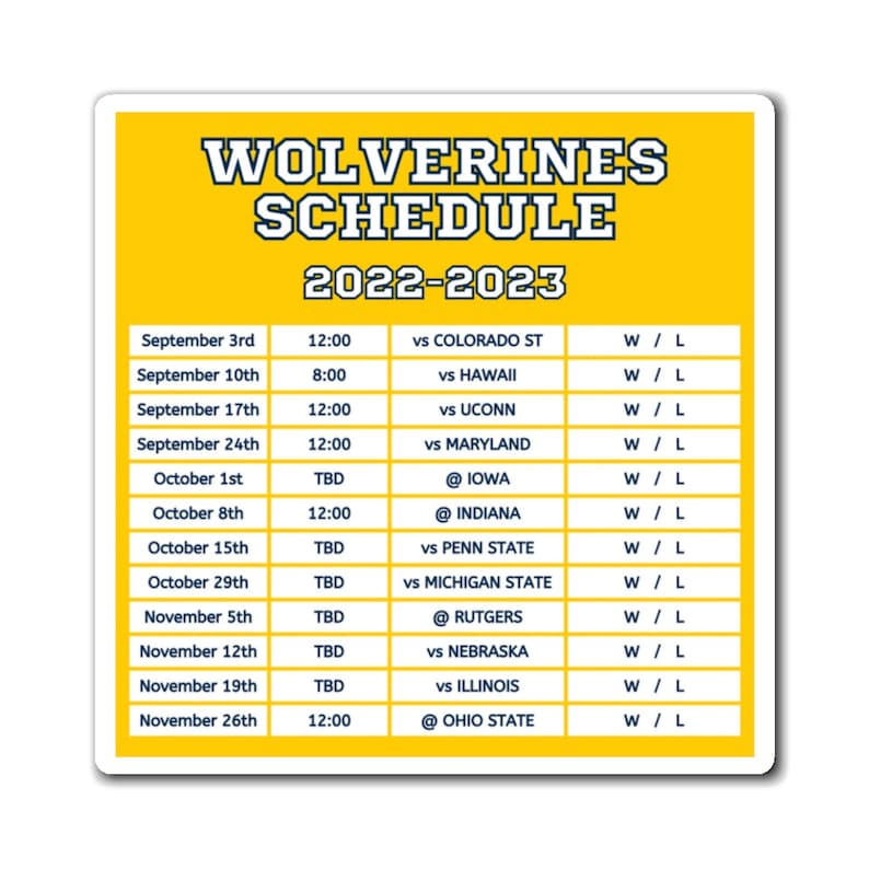 2022 2023 Michigan Wolverines Season Schedule 6 X 6 Etsy