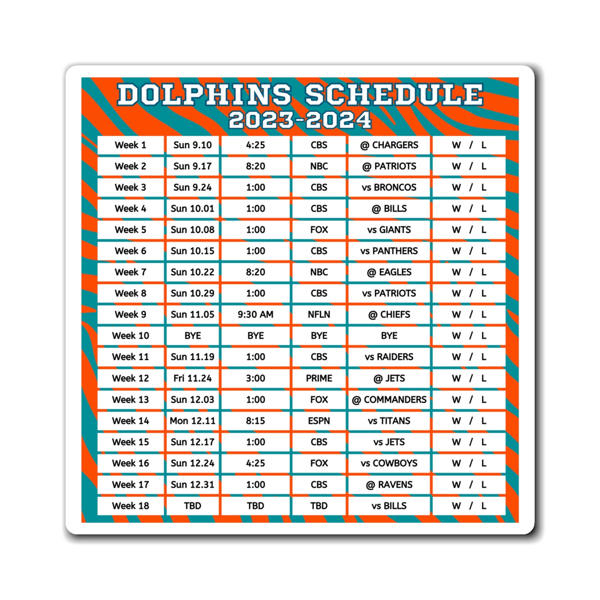 2023 2024 Miami Dolphins Schedule Magnet 6 X 6 Inches Nfl - Etsy Norway
