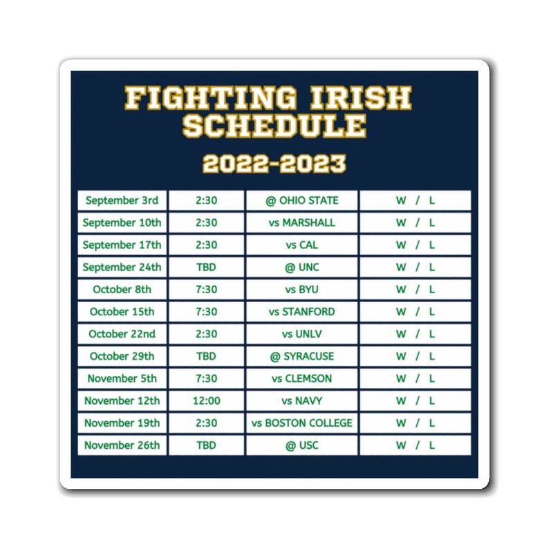 2022 2023 Notre Dame Fighting Irish Season Schedule 6 X Etsy UK