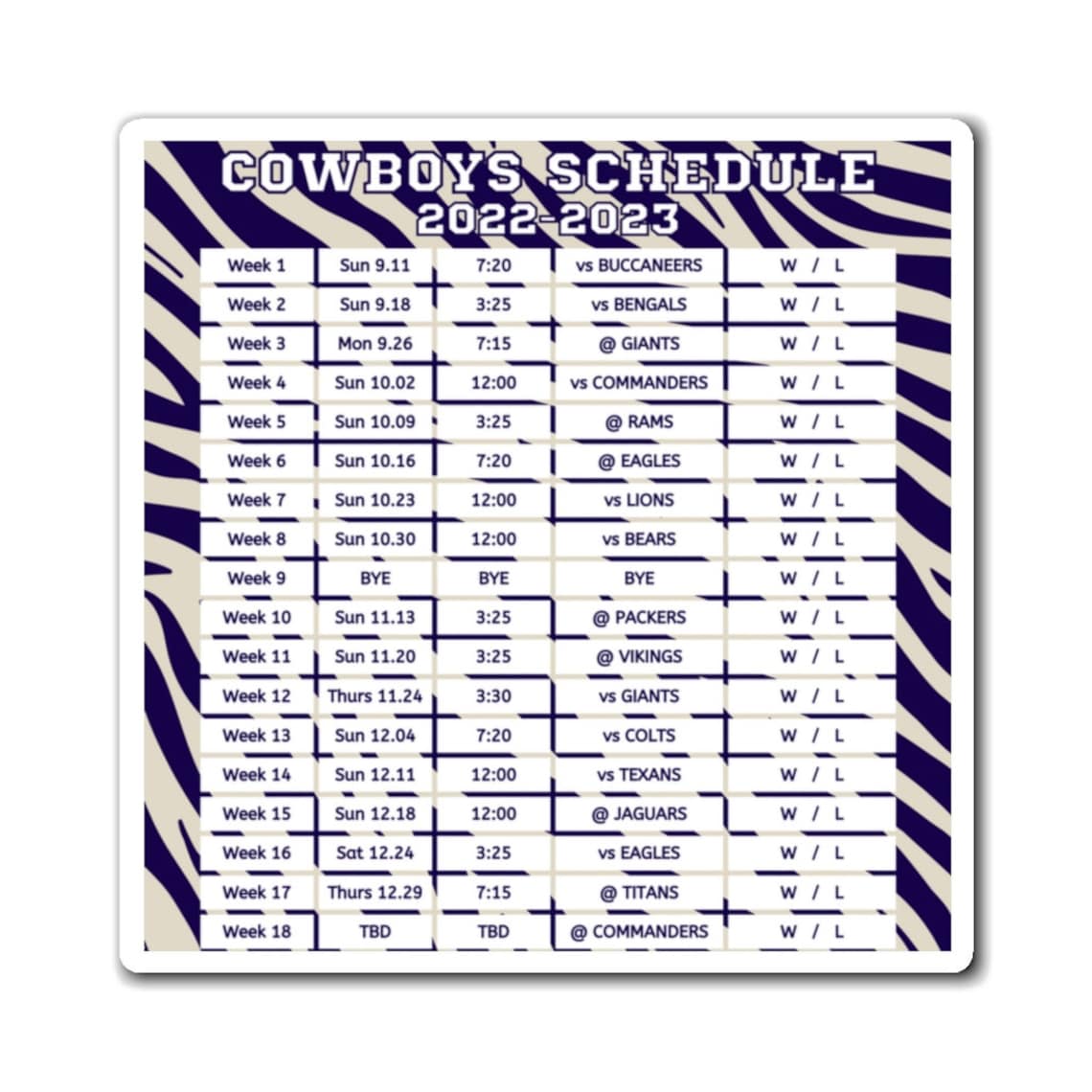 2022 Dallas Cowboys Schedule Magnet 2023 NFL Football Season - Etsy
