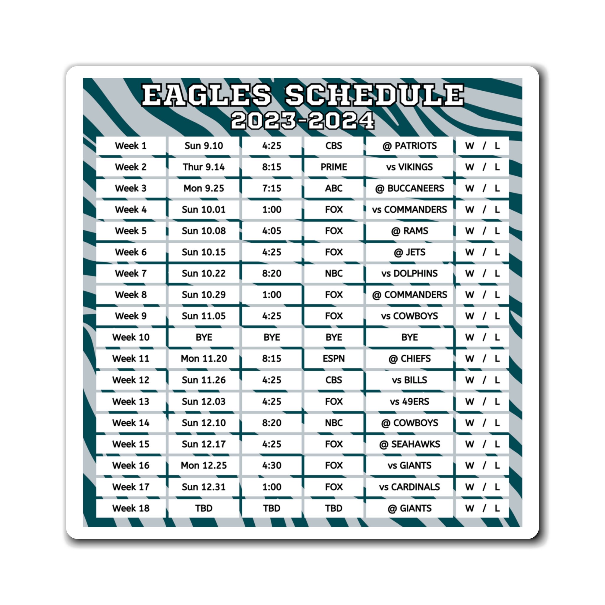 2023 Philadelphia Eagles Schedule Magnet Philadelphia Games Etsy