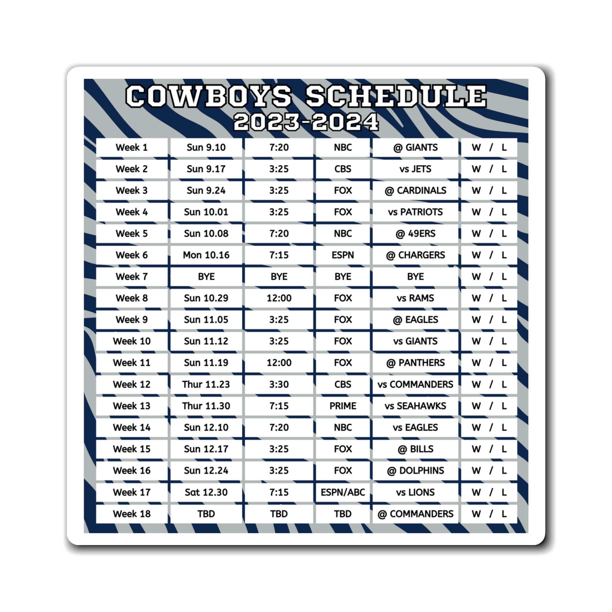 2023 Dallas Cowboys Schedule Cowboys 2023 Games Win Etsy