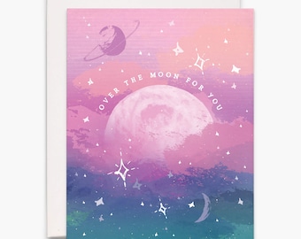 Planet Party Over the Moon | Greeting Card