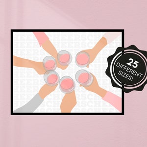 proost afdrukbare kunst aan de muur, bar decor, proost poster, Rosé wijnglazen print, bar kar kunst, proost typografie, meisjes willen plezier hebben,