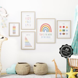 Montessori Educational print, Montessori Décor, Playroom Wall Décor Learning color, shapes and numbers , set of 3 Montessori printable