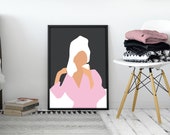 Girl drinking coffee printable, Bath Spa Girl poster, Woman portrait, Feminist wall art, Minimalist poster, Instant Download, Digital Print