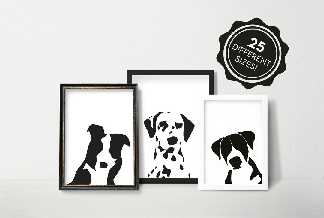 Black and White Animals Abstract Art ,dogs Printable, Set, Modern