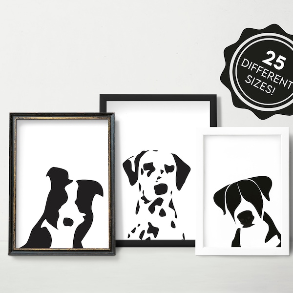 Black and White animals Abstract Art ,dogs printable, set, Modern Minimal Wall Art, Instant Digital Download Print, abstract dogs wall art