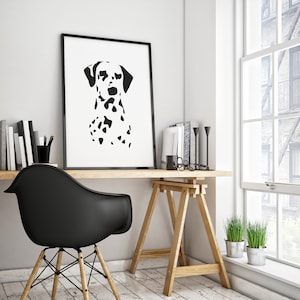 Dalmatian Dog wall poster, Dalmatian print, dog picture, dog abstract portrait, black and white dog, Dalmatian wall art, elegant, minimalist