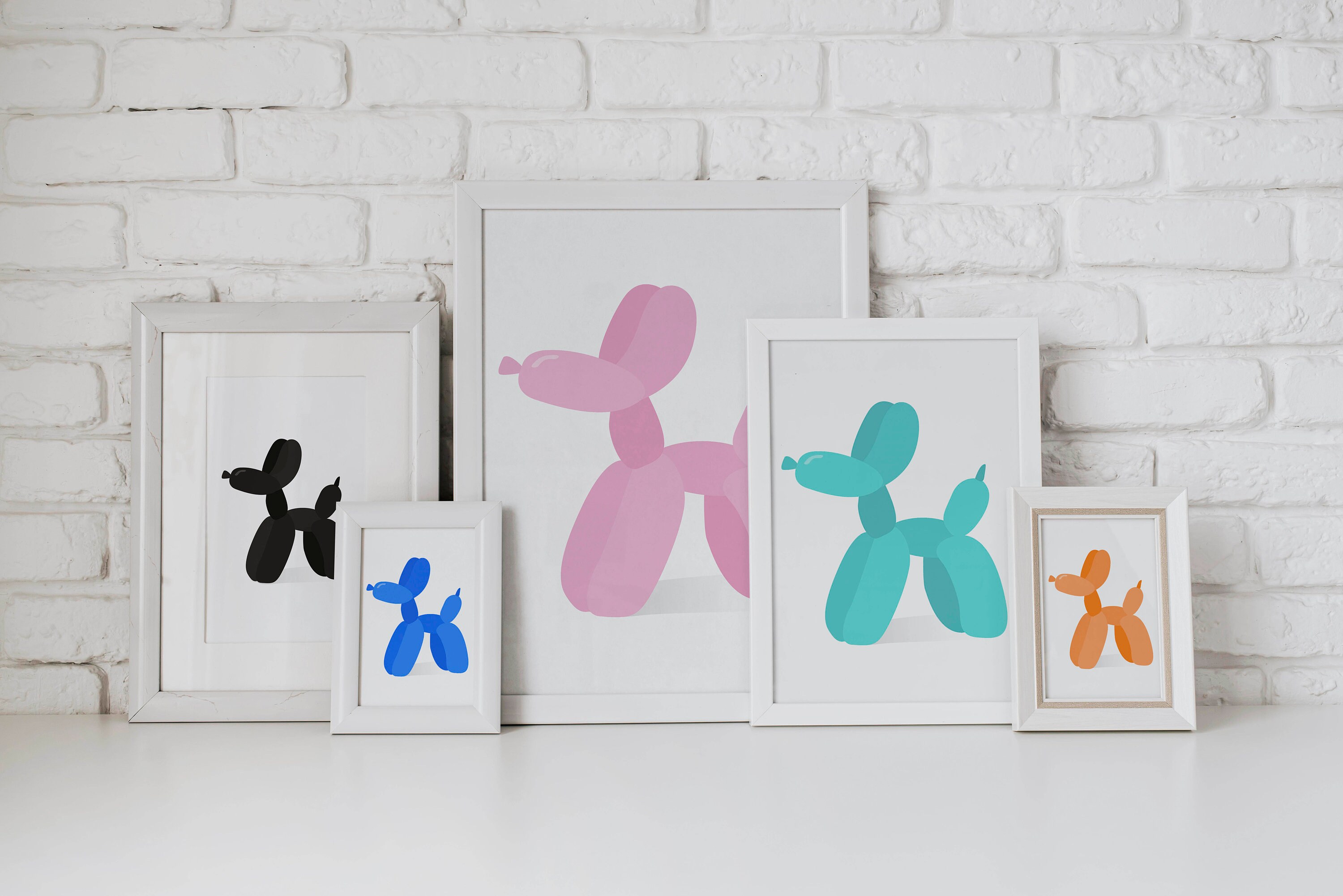 Dog Balloon Printable, Five Colors Dog Printable, Small Dog Print, Dog