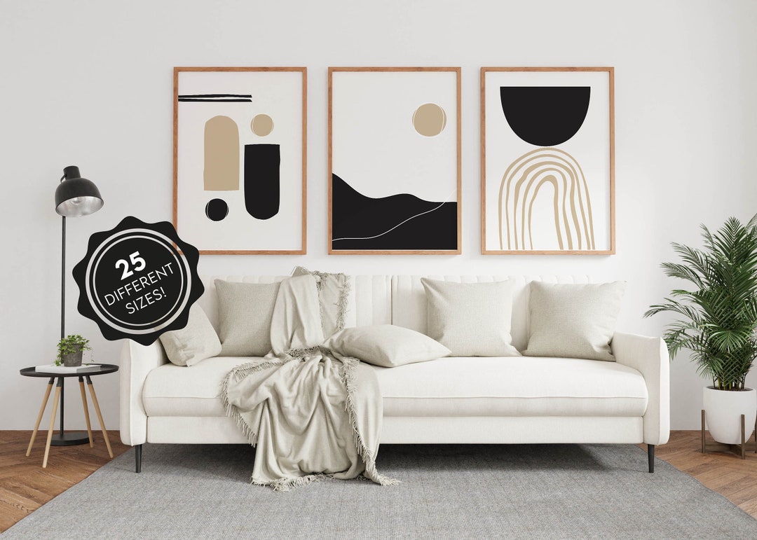 Modern Minimal Neutral Wall Art, Set of 3 Black and Beige Abstract Art ...