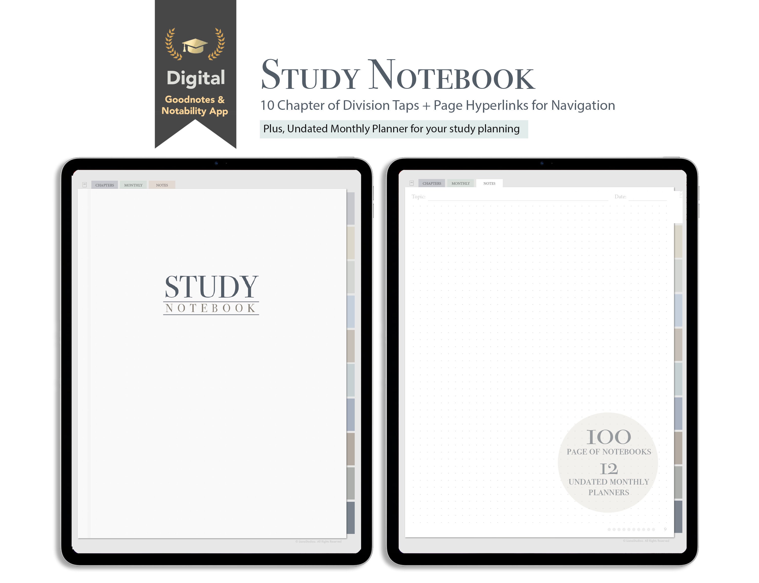 Cuaderno Digital iPad en Blanco Goodnotes / Notability Con hipervínculos  activos y 12 secciones en blanco -  México