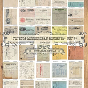 Ricevute di carta intestata vintage Set 2, Junk Journal Digital Kit - 30 pagine, Junk Journal Kit, Carta Collage, Kit digitale, Junk Journal Ephemera Kit