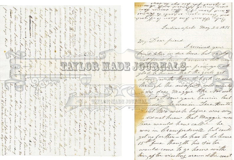 Puede incluir: Una carta manuscrita fechada el 26 de mayo de 1878, escrita en letra cursiva sobre papel envejecido. La carta habla de una visita a Crawfordsville y menciona a un primo. La carta est&aacute; doblada por la mitad y muestra signos de desgaste.
