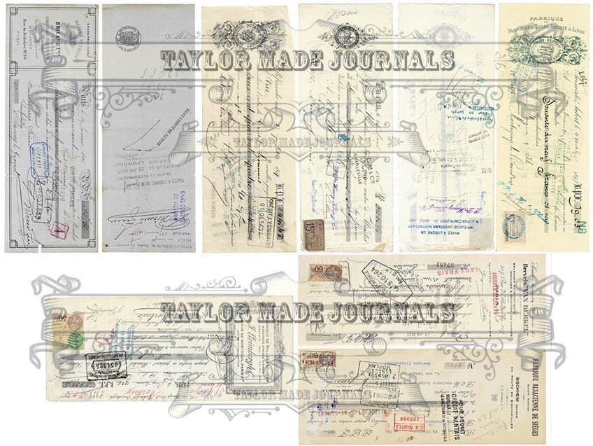 French Cheques, Junk Journal Kit -23 Pages, 2 Cheques per Page, French ...