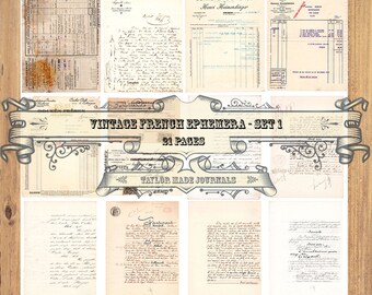 Efímera francesa, kit de diario basura, SET 1 -21 página, imprimible en francés, kit de diario basura francés, efímera francesa, kit digital francés