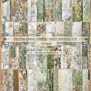 Gerafelde randen - groen, shabby chic behang -30 pagina's, grungy digitale kit, digitaal, junk Journal Kit, behangvoorbeelden, afdrukbaar behang