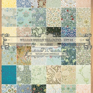 William Morris Wallpapers, Junk Journal Kit, set 2 - 37 pagina's, digitale Kit, vintage behangmonsters, behang, shabby chique achtergronden