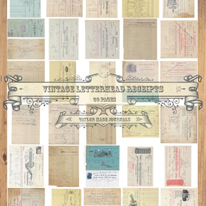 Ricevute di carta intestata vintage Set 1, Junk Journal Digital Kit - 30 pagine, Junk Journal Kit, Carta Collage, Kit digitale, Junk Journal Ephemera Kit