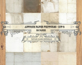 Antique Paper Background Textures, SET 2 -22 Page, Junk Journal Kit, Distressed Paper Digital, Printable, Collage Paper