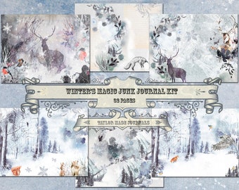 Winter&#39;s Magic, Junk Journal Kit - 32 Page, Digital Junk Journal Kit, Winter Digital Kit, Winter Junk Journal Digital Kit, Winter Printable