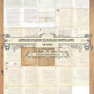Franse huwelijkscontracten, Junk Journal afdrukbaar - 29 pagina's, Frans afdrukbaar, Franse ephemera, Franse documenten, Franse digitale Kit