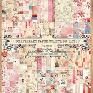 Collection de papiers Sweetheart, lot de 1 à 40 pages, papiers pour journaux intimes, kit de journal indésirable, kit numérique, kit numérique, papiers numériques shabby chic