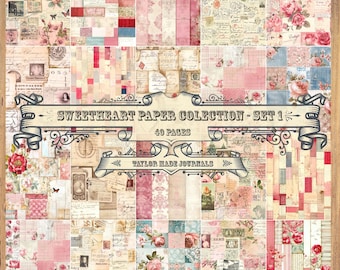 Sweetheart Papers Collection, Set 1 - 40 Pages, Journal Papers ,Junk Journal Kit, Digital Kit ,Digital Kit, Shabby Chic Digital Papers
