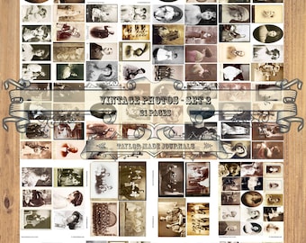 Vintage Photos, SET 2 - 21 Page, Junk Journal Kit, Digital, Printable, Cabinet Cards, Vintage Photos Digital Kit