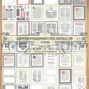 Linotype Typesetters - 41 pagina's, Junk Journal Kit, Collagepapier, Typesetters Boek, Digitale Kit, Afdrukbaar, Gezet