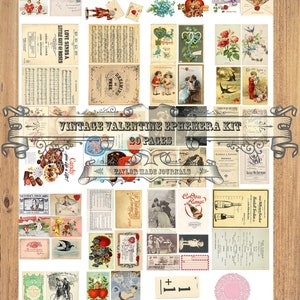 Valentine Ephemera -20 page, Junk Journal Kit, Vintage Valentines Ephemera, Valentine Junk Journal Kit, Digital Kit, Valentines