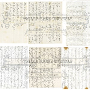 Puede incluir: Seis p&aacute;ginas vintage de texto escrito a mano con una marca de agua que dice "Taylor Made Journals". Las p&aacute;ginas son de color crema con tinta negra y tienen un aspecto desgastado y envejecido.
