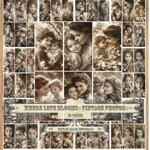 Where Love Blooms, Journal Kit (20 pagina's), 100+ afbeeldingen, vintage Moederdagfoto's, digitale kit, Junk Journal Kit, vintage foto's