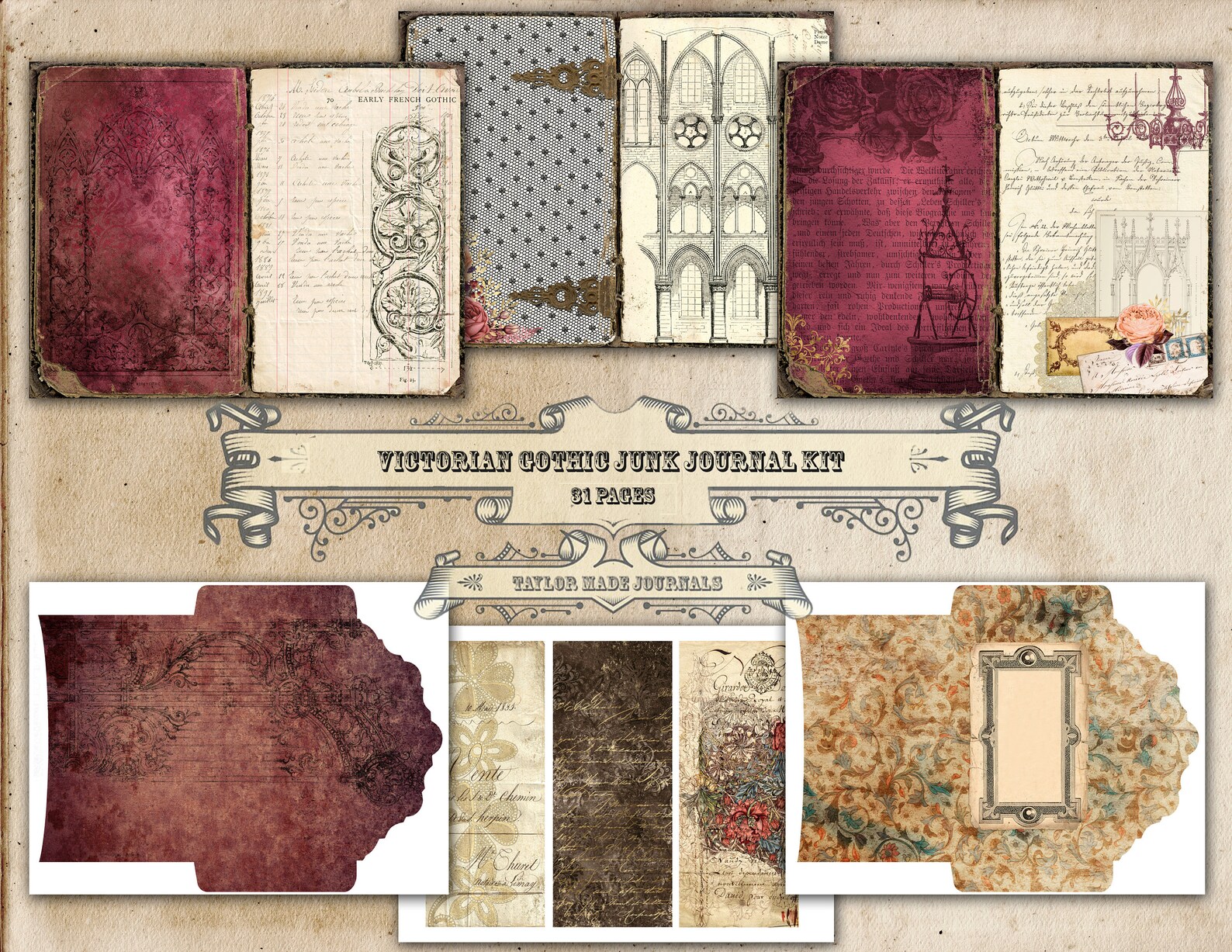 Victorian Gothic Junk Journal Kit 31 Page Printable Junk - Etsy
