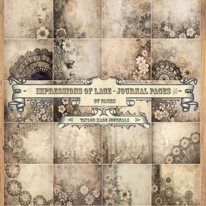Wrażenia z koronki, strony dziennika - 37 stron, zestaw Junk Journal, zestaw do dziennika, Shabby Chic Lace Digital, Shabby Chic Digital, zestaw Grunge Digital