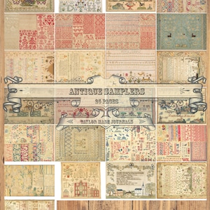 Antieke Samplers, Junk Journal Digital Kit, 25 pagina's, Digital Kit, Junk Journal Kit, Journal Kit naaien, Ephemera naaien, Digital Kit naaien
