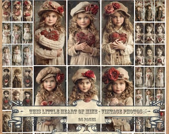 This Little Heart of Mine, Journal Kit -24 Page, 100+ Images, Vintage Valentine Photos, Digital Kit