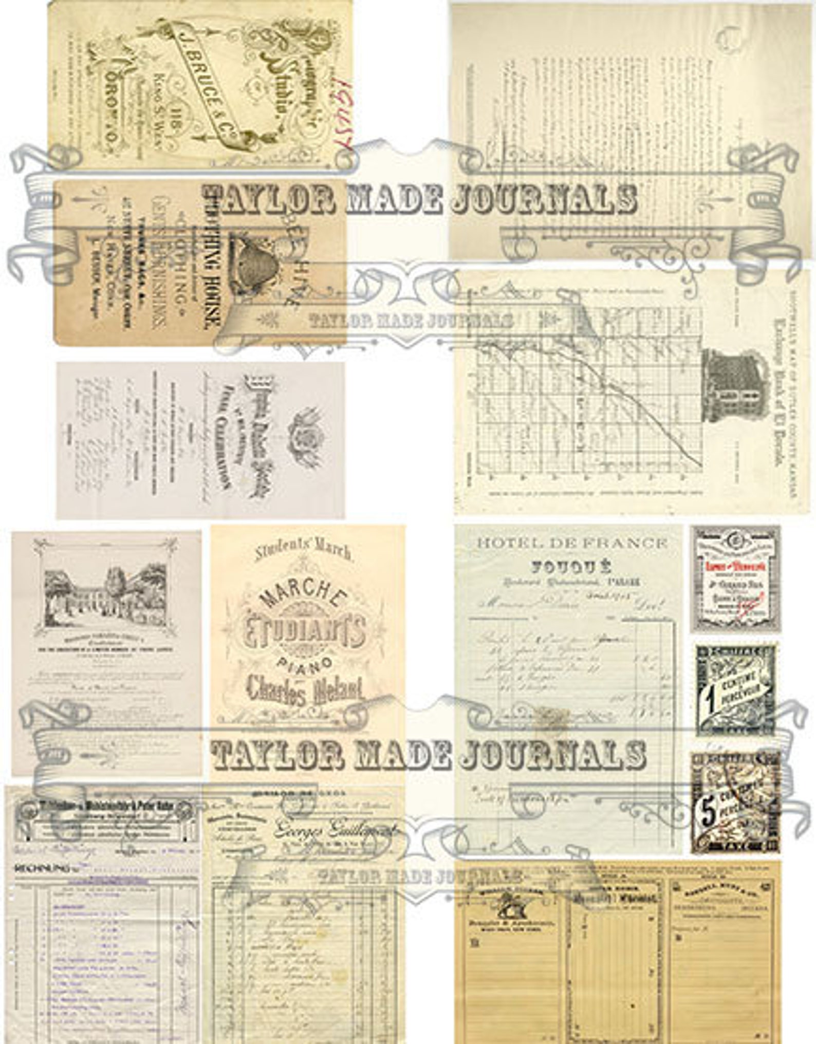 Vintage Paper Ephemera , SET 2 - 20 Page, Junk Journal Kit, Digital ...