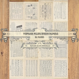 Páginas de libro de música: 24 páginas, kit de diario basura, kit digital, papel de collage, papel musical imprimible, libro de música vintage