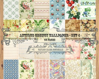 Grungy Wallpaper, SET 4 - 36 Page, Junk Journal Kit,  Digital Kit, Printable Wallpaper, Vintage Wallpaper, Shabby Chic Digital Kit