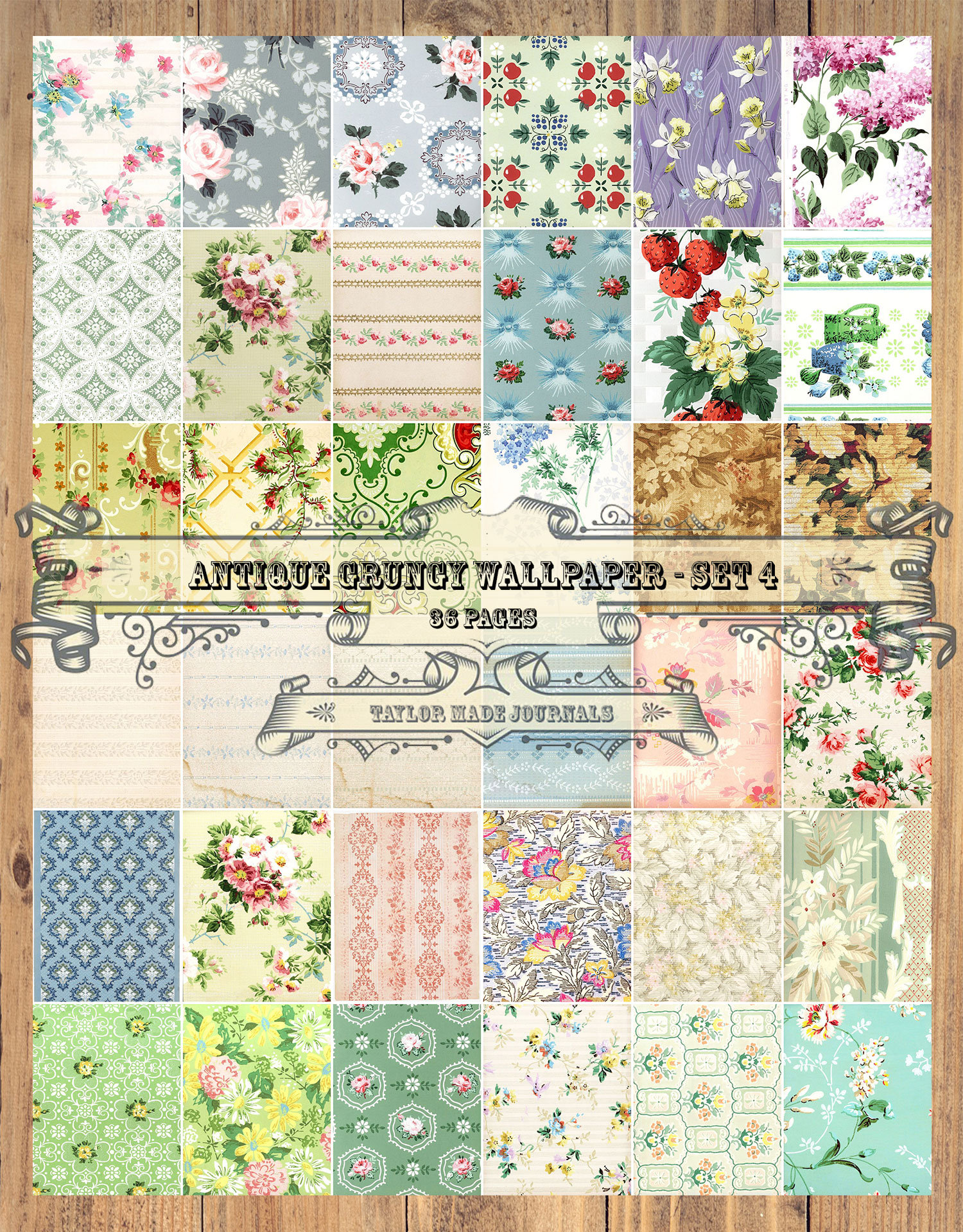 Junk Journal Kit Grungy Wallpaper Set 4 36 Page Digital Etsy