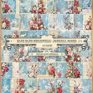 Blauw blauwe kerst, 42 pagina's, kerstdagboek kit, kerstpapier, kerstdagboek kit, kerst digitaal, kerst afdrukbaar