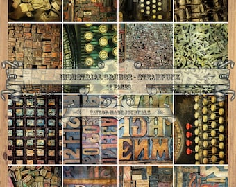 Industrial Grunge Steampunk-16 Pages, Junk Journal Kit, Digital , Junk Journal Digital Kit, Collage Paper, Steampunk