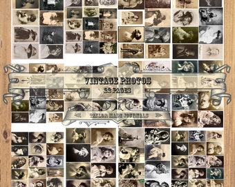 Vintage Photos, SET 1 - 22 pages, Digital Junk Journal Kit,Digital Kit, Cabinet Cards, Victorian Junk Journal Kit,Vintage Photos Digital Kit