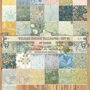 William Morris Wallpapers, Junk Journal Kit, Set 1 - 36 Pagina, Digitale Kit, Vintage Wallpaper Monsters, Wallpaper, Shabby Chic Wallpapers