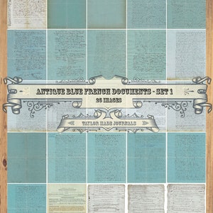 Blue French Documents, Junk Journal Printable, SET 1-25 Page, French Ephemera, French Documents, French Printable, French Digital kit